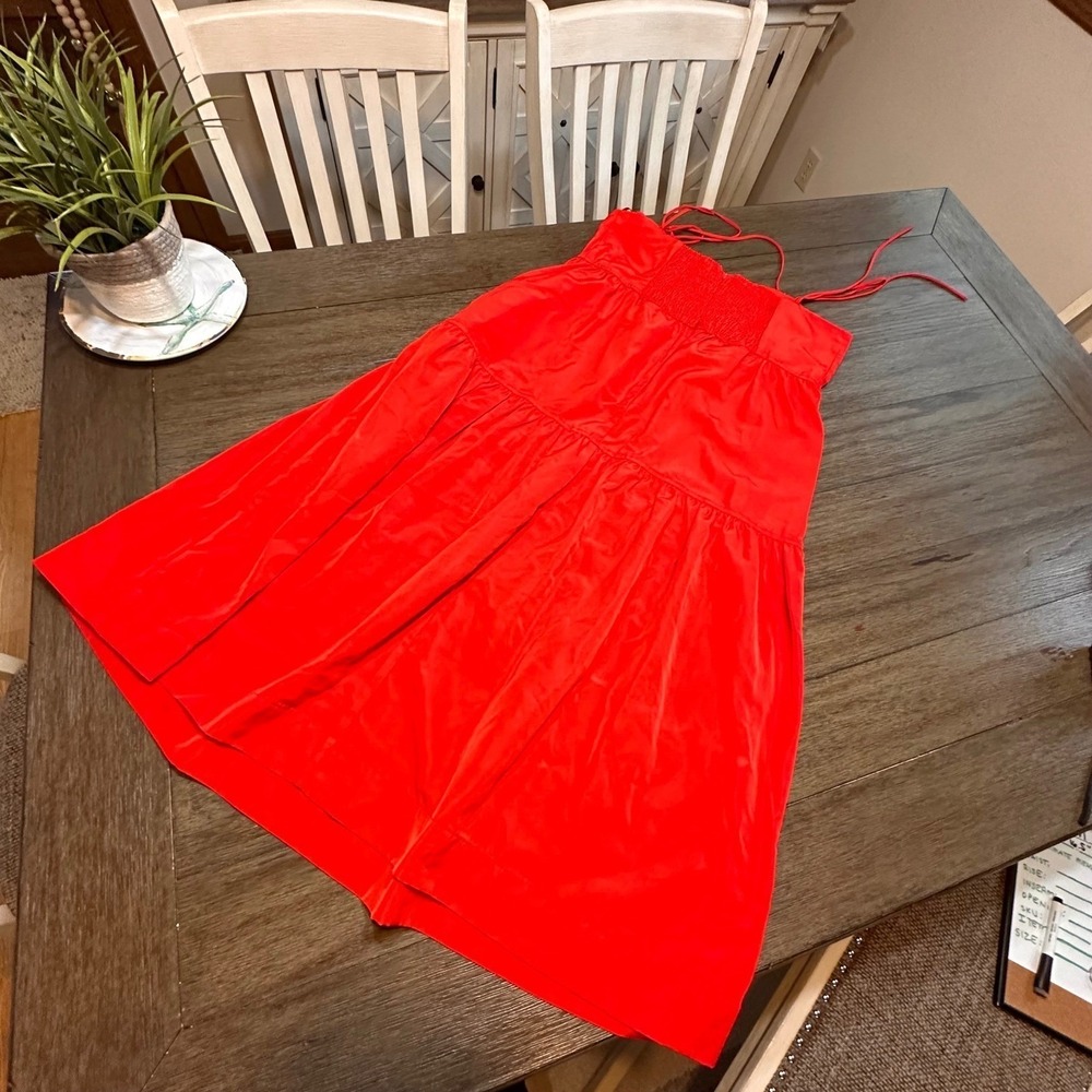 Free Assembly Red Dress Spaghetti Strap Smocked Bodice Tiered Midi M - Picture 4 of 17